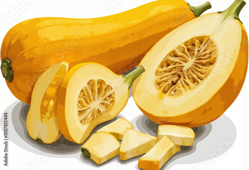 Sliced yellow squash in various shapes on white surface  