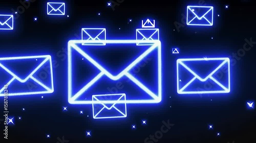 Digital Email Icons Glowing in Space with Sparkling Stars for Technology and Communication Concepts