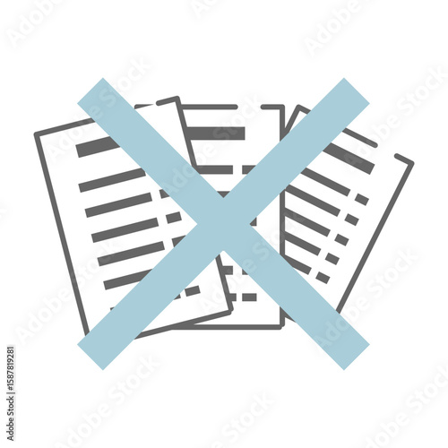 Cancelled receipt documents with cross mark