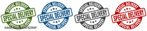 special delivery stamp. special delivery round stamp set isolated on white background