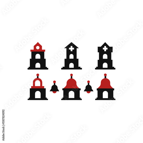  different cursed bell tower icons set on white 