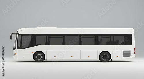 Realistic image of a modern city bus with a blank white body for mockup or advertisement placement