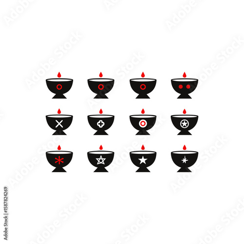  different cursed ritual bowl icons set on white 