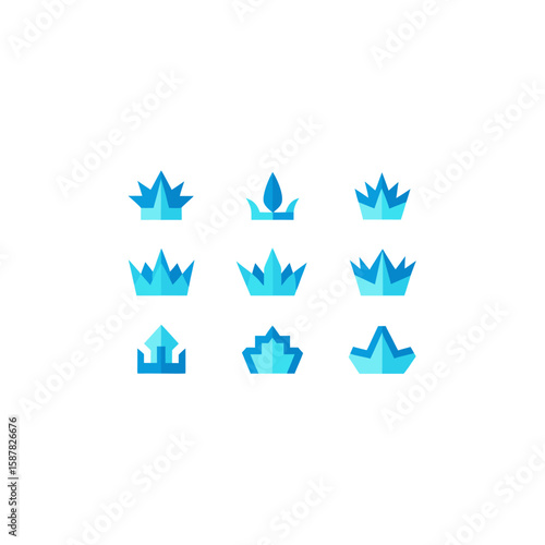 different frozen relic crown icons set on white.