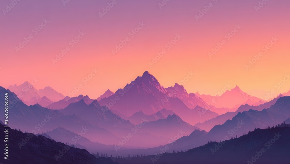 Obraz premium Sunrise hues paint a misty mountain range