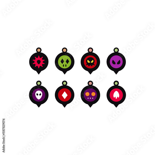  different haunted locket icons set 