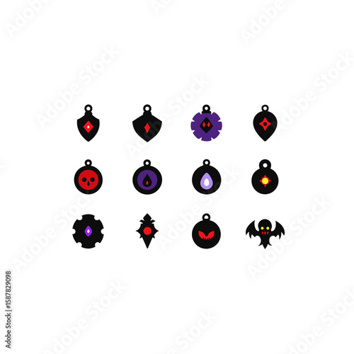  different haunted locket icons set 