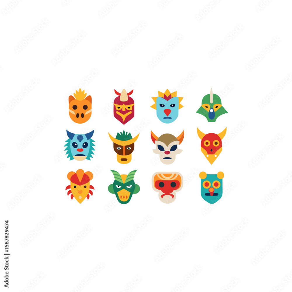 Fototapeta premium different jungle spirit mask icons set on white 