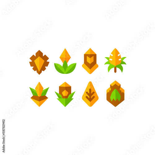  different jungle relic shard icons set on white.