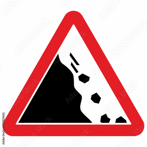 Attention, danger of falling rock, stones, danger of avalanche, vector road sign
