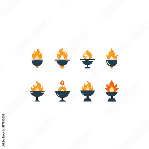 different magical brazier flame icons set