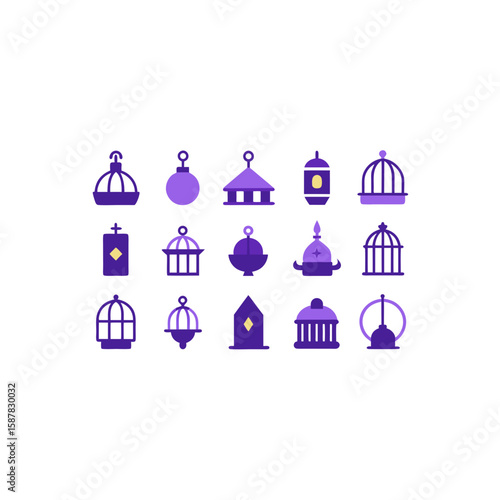  different magical cage icons set on white 