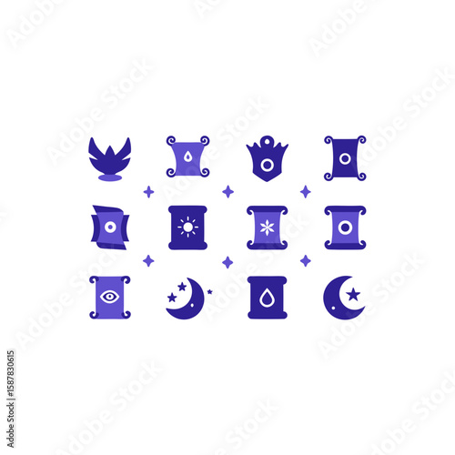  different mystical dream scroll icons set 
