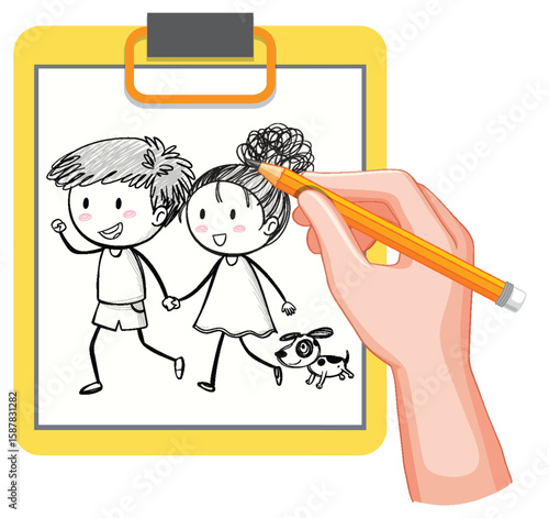 Joyful Doodle of Kids and Dog