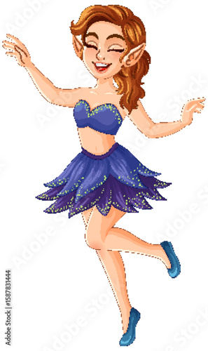 Joyful Fairy in Blue Dress Illustration