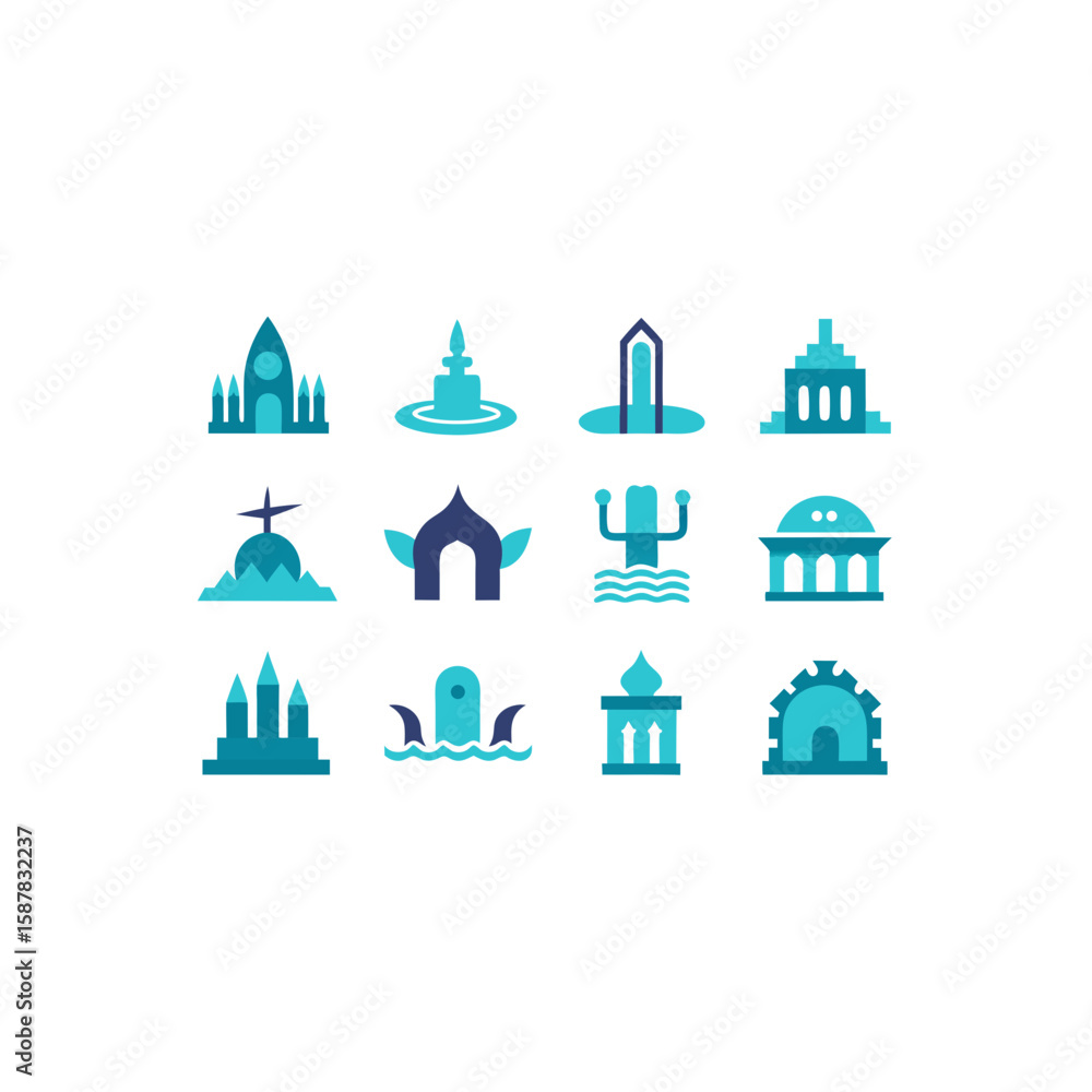 Fototapeta premium different underwater temple icons set