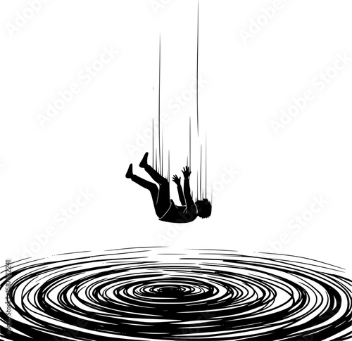 Emotional despair. A silhouette of a person falling into a dark, swirling abyss. The concept of deep despair, loss of control over life, mental decline, and a feeling of absolute doom.