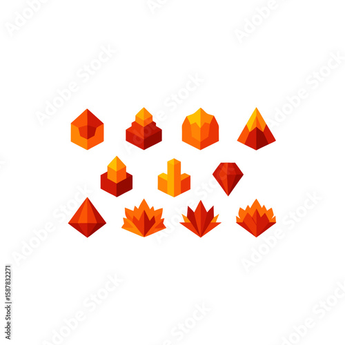  different volcanic crystal icons set 