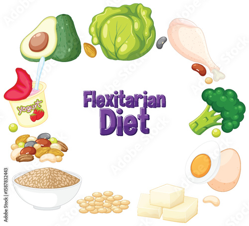 Colorful Flexitarian Diet Food Illustration