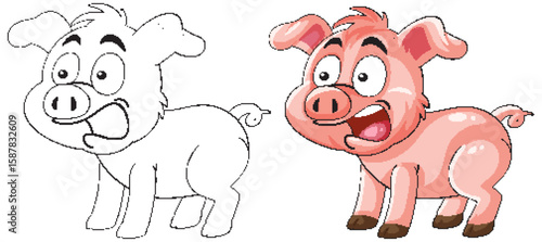Playful Cartoon Pig with Expressive Features