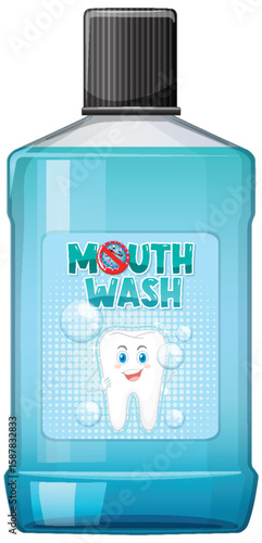Cheerful Tooth on Mouthwash Bottle Illustration