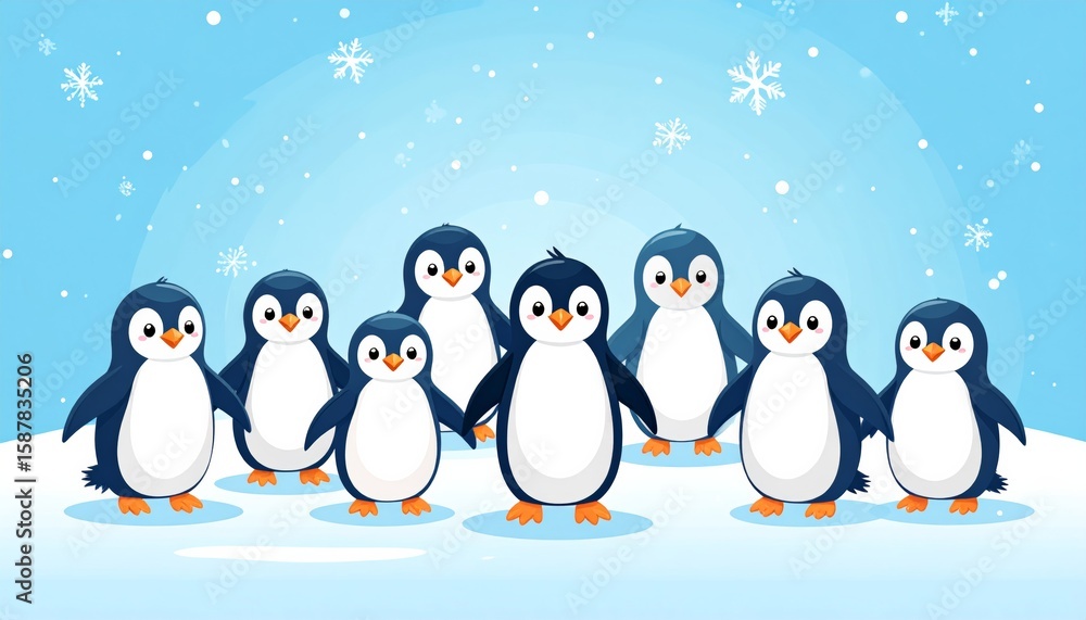 Obraz premium Illustrating the adorable and somewhat clumsy movements of young penguins 