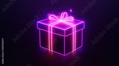 Wallpaper Mural Neon gift box graphic on dark background (1) Torontodigital.ca