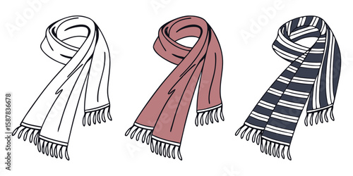 Collection of winter scarves fashion accessory apparel vector illustration
