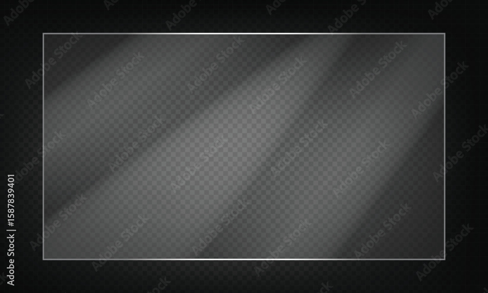 Obraz premium 16:9 vector image of a mirror reflection, suitable for application on glass, plastic, or acrylic window surfaces. Offers a glossy, luminous appearance with bright highlights and transparency.&nbsp;