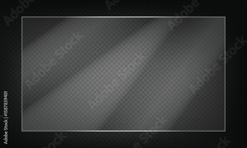 16:9 vector image of a mirror reflection, suitable for application on glass, plastic, or acrylic window surfaces. Offers a glossy, luminous appearance with bright highlights and transparency. 