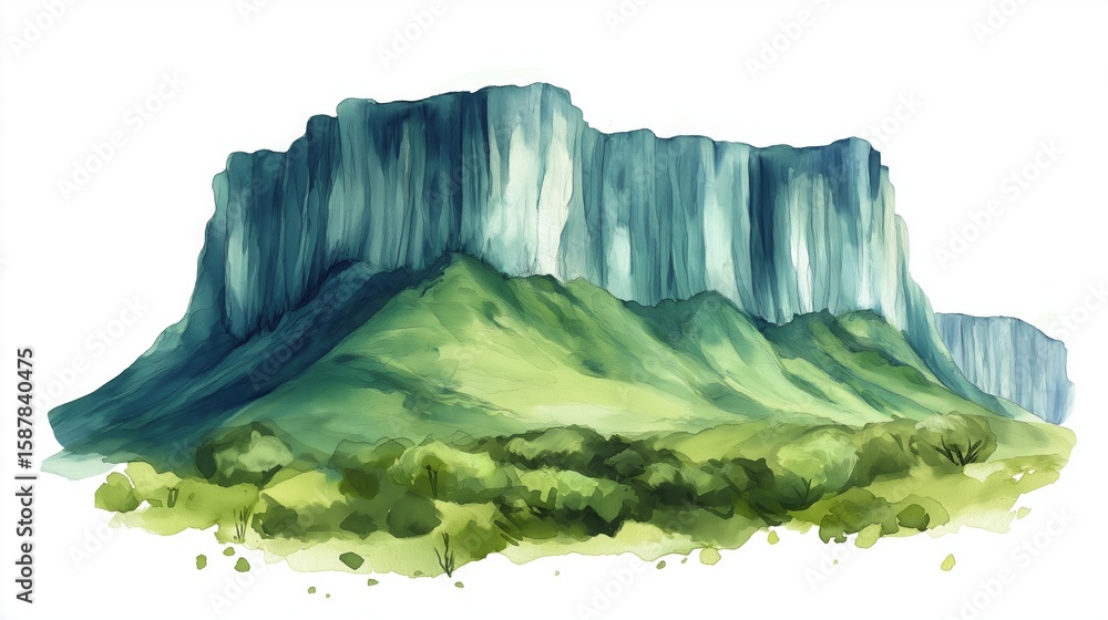 Fototapeta premium Mount Roraima. Mount Roraima hand drawn watercolor illustration