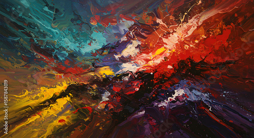 abstract expressionism art acrylic painting as tough brush touch with saturated color palette. generative ai