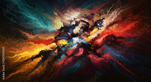 abstract expressionism art acrylic painting as tough brush touch with saturated color palette. generative ai