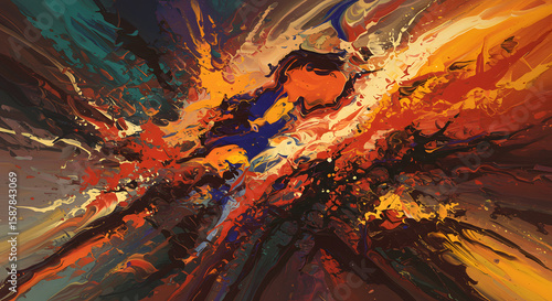 abstract expressionism art acrylic painting as tough brush touch with saturated color palette. generative ai