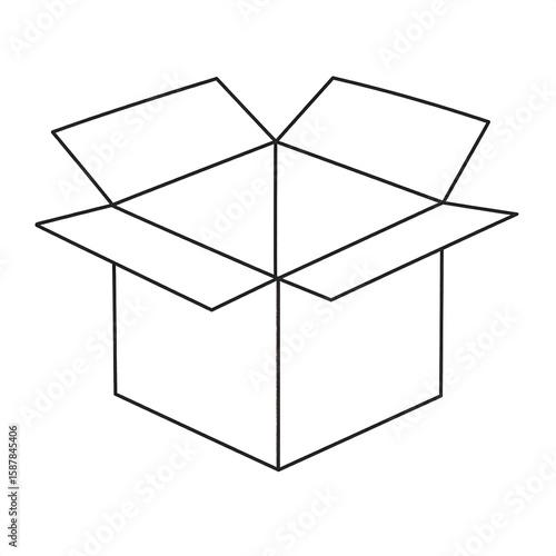 A simple outline of an open cardboard box.