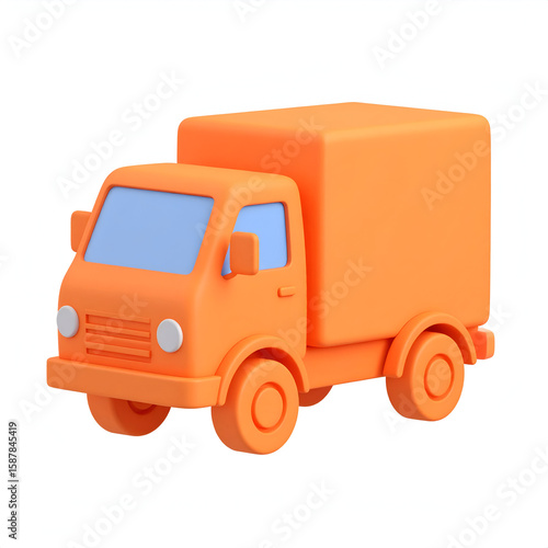A simple orange toy truck with a boxy cargo area and blue windows.