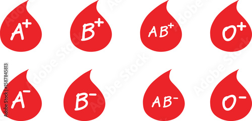 Red Blood Drop Icons with Blood Types
