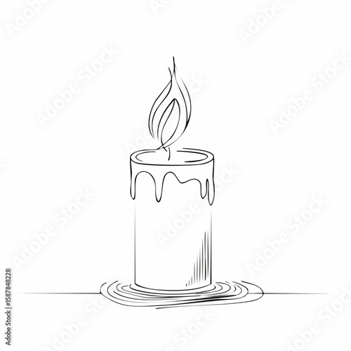 Candle with flickering flame, wick and wax detail illustrated in simple vector style.