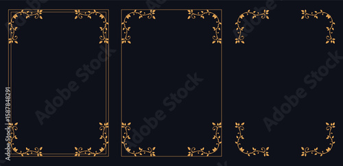 Corner frame, Set of vintage frames, bouquet of flowers, Decorative wedding frames, antique museum picture borders, illustration of decorative corner frame