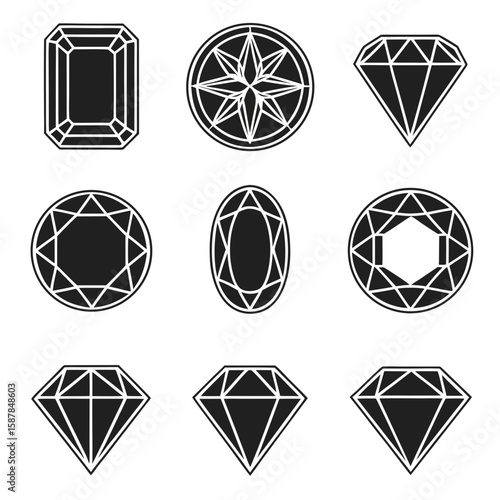Black faceted gemstones collection diamond jewel