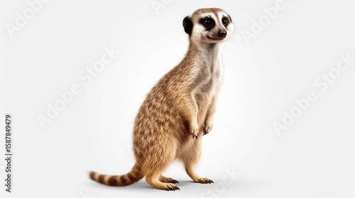 Wild meerkat animal moving dynamically across a clean white background in isolated motion view

