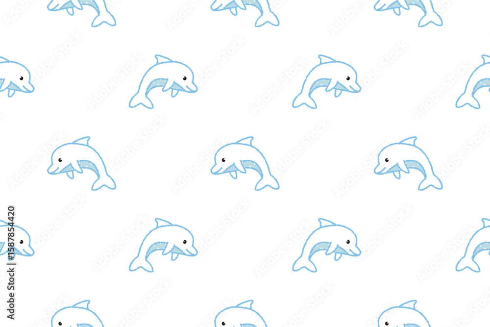 Obraz premium Vector seamless pattern of cute dolphin drawn with crayons.