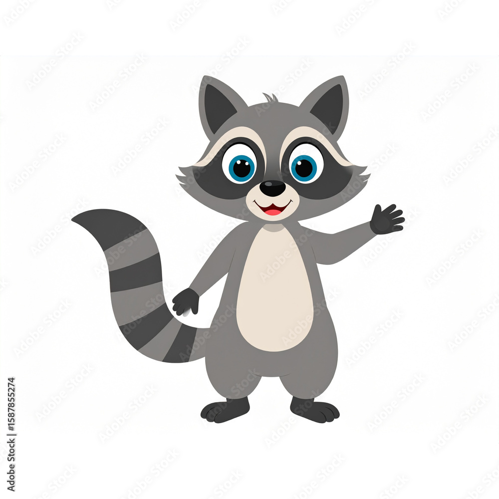 Cartoon animal. Cute funny baby raccoon waving cheerfully. Wild animals Cartoon animal. Cute funny baby raccoon waving cheerfully. Wild animals