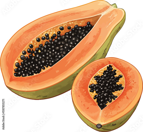 papaya fruit on white background