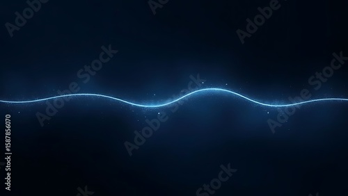Abstract Glowing Blue Wave Line Background with Soft Nebulous Light and Subtle Particle Sparkles