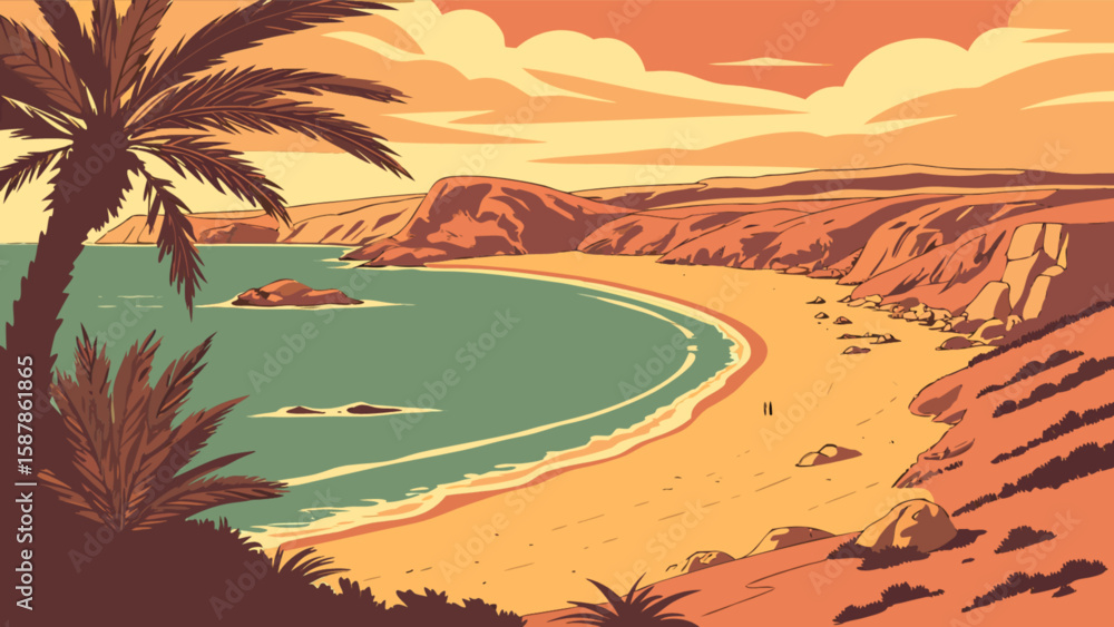 Obraz premium Beautiful tropical beach landscape with palm trees and ocean view vector illustration for summer vacation 100