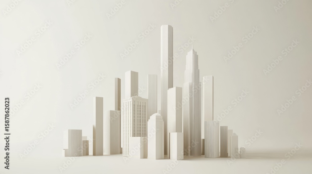 Fototapeta premium White city model with skyscrapers.
