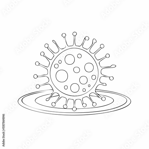 Close-up of a germ enlarged under magnification, showing cellular shape and membrane outline in vector style.
