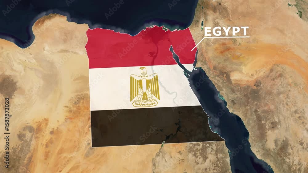 Zoom from Earth to Egypt. (Country Flag) World map animation with highlighted country borders. Satellite 3d world map animation highlights aerial views, tourism, and travel. 4k