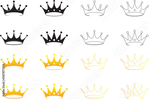 "Crown Icon Set Vector – Minimal Royal Symbols for App and Web on Transparent Background"